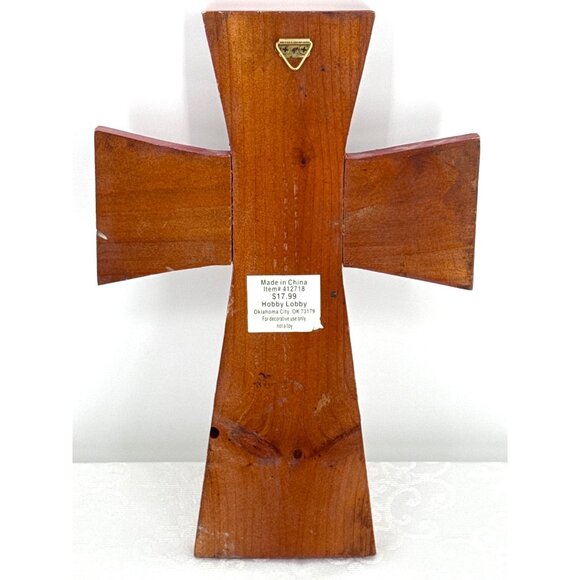 Decorative Red & Rustic Gold Wall Cross With Ornate Fleur-De-Lis Design By Hobby - Picture 4 of 6